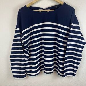 J Crew Women’s‎ 2XL Long Sleeve Shirt Boat Neck Nautical Navy White Stripe Tie